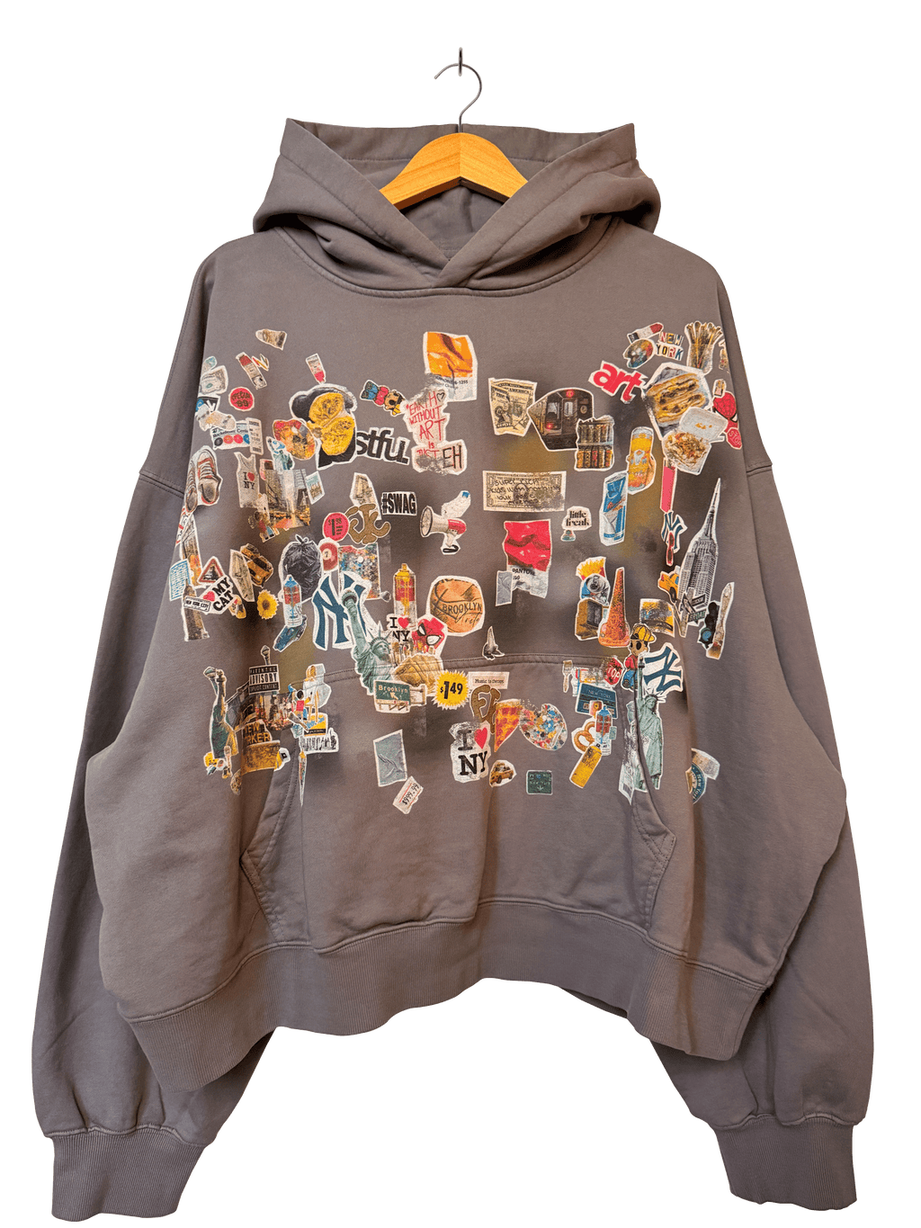 nyc throw up hoodie grey