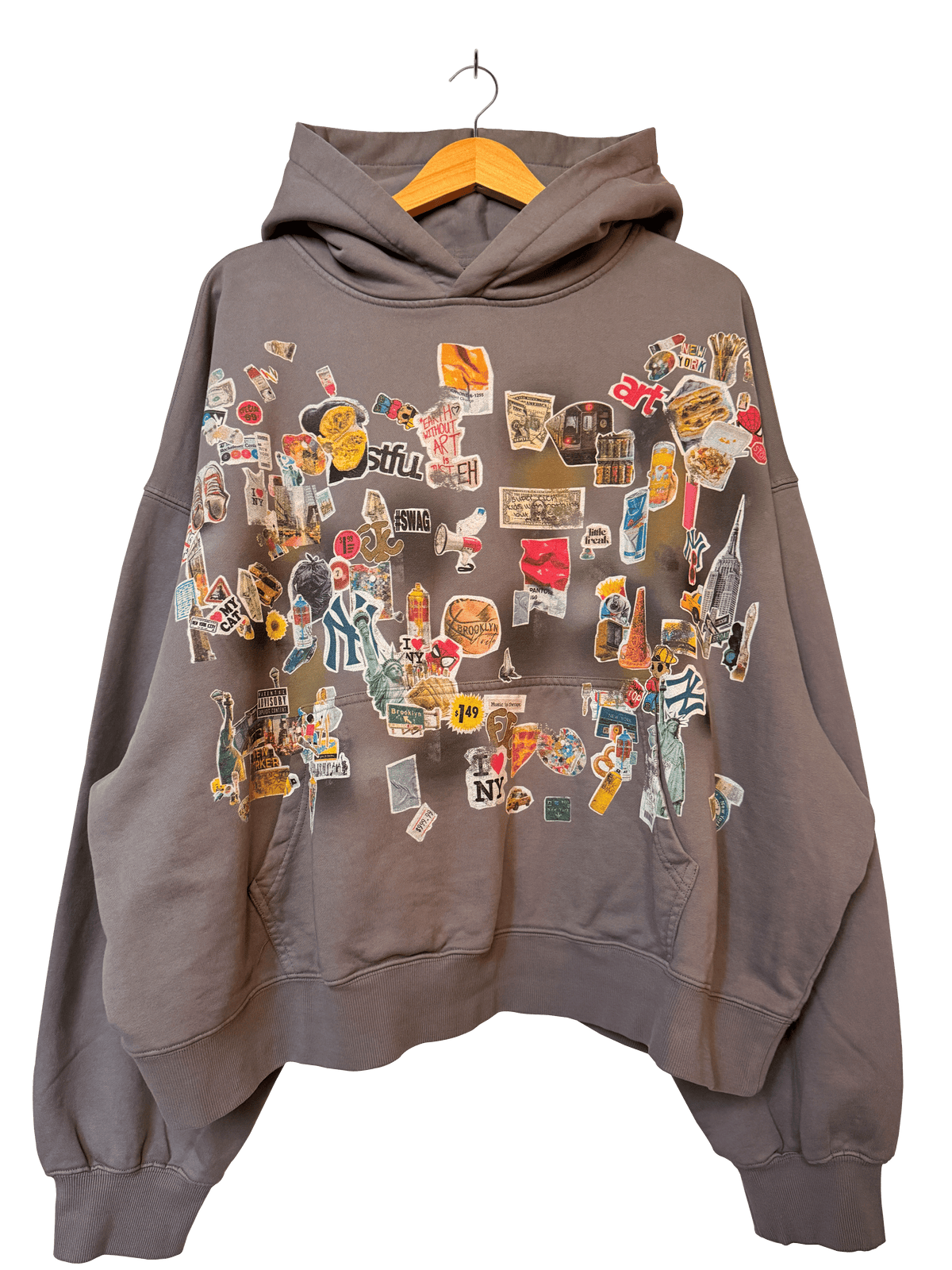 nyc throw up hoodie grey
